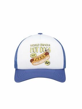 NWT PARKE Blue and White 'World Famous Hot Dogs' Dog Hat